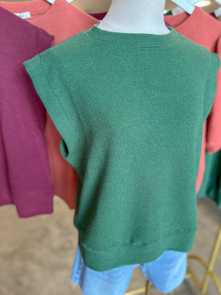 Hunter Green Cloudy Knit Muscle Sleeve Top