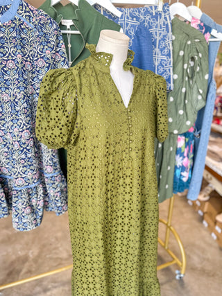 Olive Sweet Eyelet Moments Midi Dress