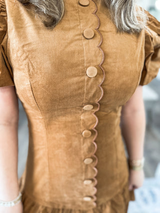 Toffee Twirl Scallop Mini Dress