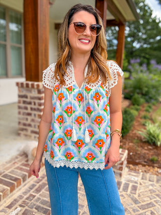 Blue Sweet Garden Lace Top