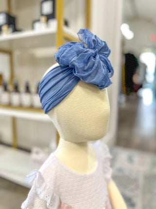 Denim Frilly Frou Ruffle Headband Bow