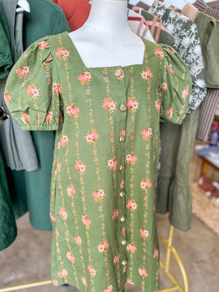 Olive Hidden Grove Floral Button Down Mini Dress