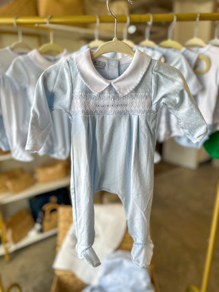 Light Blue Luca's Classics Smocked Footie