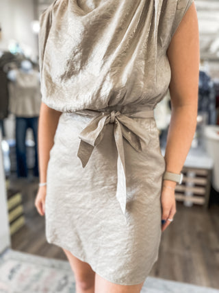 Mocha Find Her Dancing Mock Neck Mini Dress