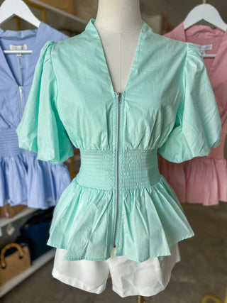 The Pretty in Mint Smocked Peplum Top