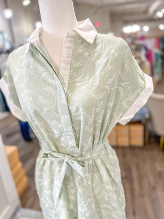 Light Sage Collared Airy As a Feather Midi Dress