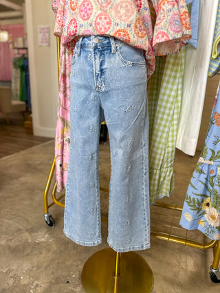 Eden's Dainty As Could Be Embroidered Wide Leg Denim Jeans