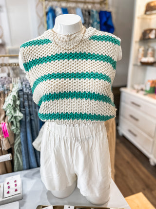 Spearmint Stripe Chunky Knit Sleeveless Sweater Top