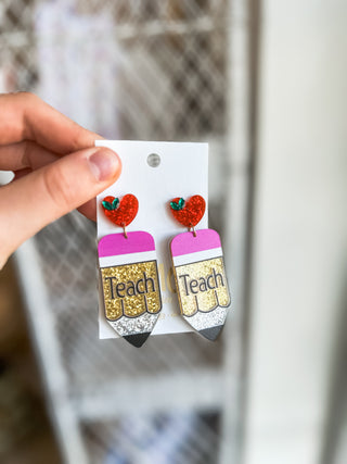 Teacher Style Acrylic Pencil Earrings