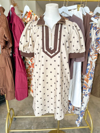 Light Taupe Polka Dot Charm Mini Dress