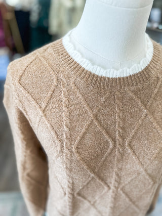 Camel Timeless Diamond Knit Long Sleeve Sweater