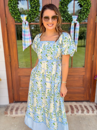 Blue & Green Sweet Wisteria Midi Dress