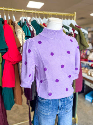 Lavender Dotty Darling Short Sleeve Sweater