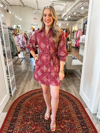 The Burgundy Vivian Vineyard Belted Mini Dress