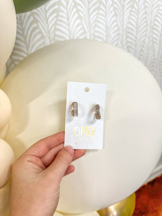 Gold Huggie Baguette Crystal Earrings