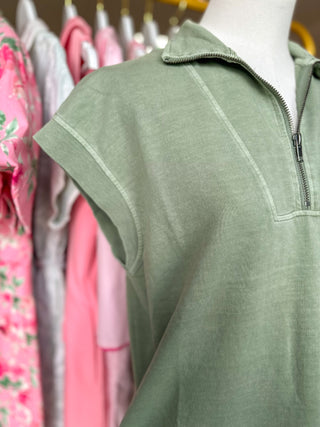 Sage Green Go Anywhere Quarter Zip Mini Dress