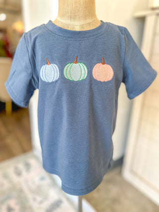 Blue Pumpkin Trio Embroidery Top