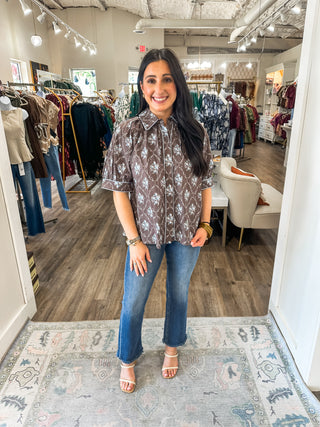 Coffee Mulberry Manor Short Sleeve Top