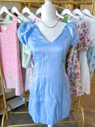 Blue Forever Yours Bubble Sleeve Mini Dress