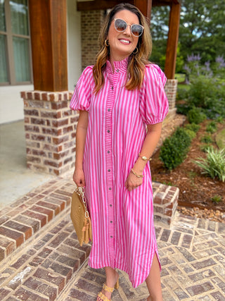 Pink Graceful Lines Stripe Midi Dress