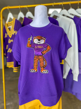 Purple Emily LSU Tiger Mascot Sequin Top