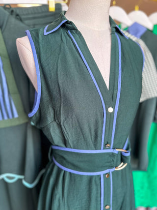 Hunter Green Tailored To Twirl Belted Maxi Dress