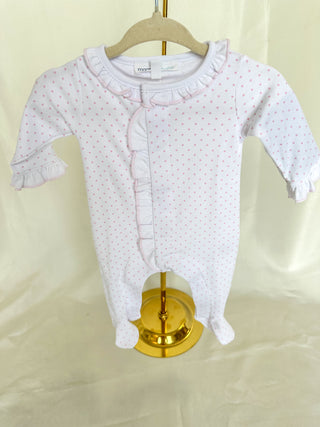Pink Mini Dots Ruffle Front Footie