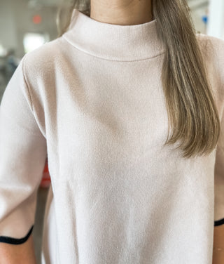 Rosewood Scallop Edge Mock Neck Sweater