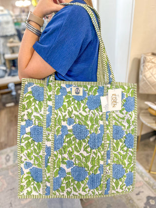 Charleston Blues Large Quilted Tote Bag