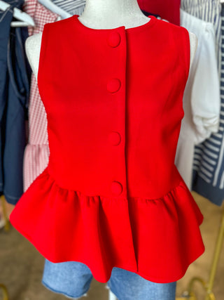 Red Statement Button Peplum Top