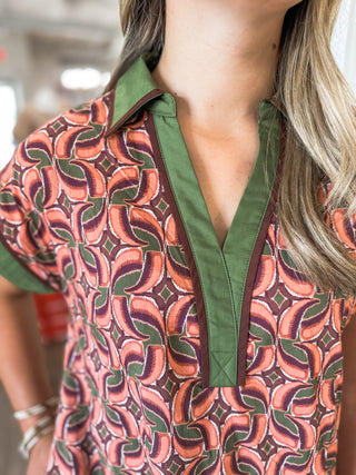 Autumn Mosaic Collared Mini Dress