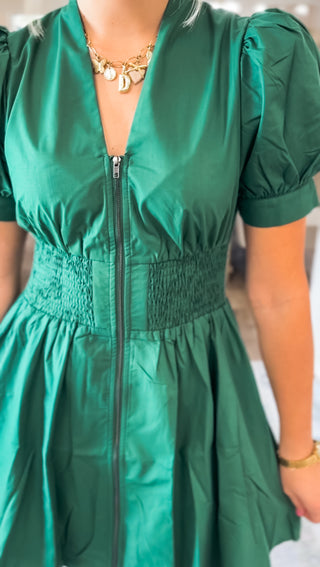Hunter Green Haze Zip Mini Dress