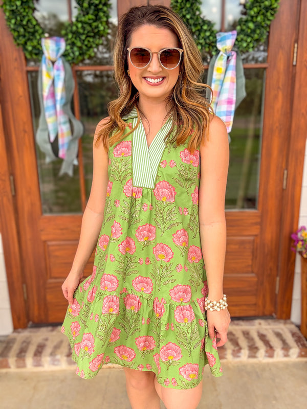 Matcha Sweet Afternoon Floral Mini Dress