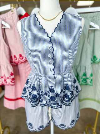 Blue It Girl Summer Scallop Shorts Set