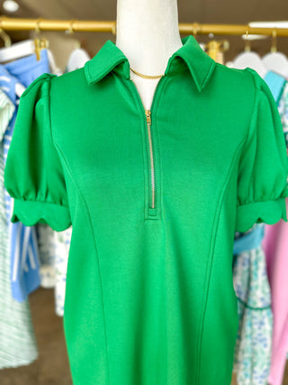 Green Confident & Collected Mini Zip Dress