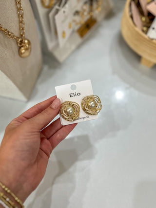 Gold Wired W/ Pearl Stud Earrings