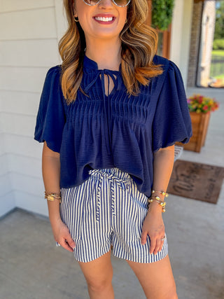 Navy Pintuck Detail Everyday Top