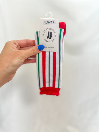 Candy Cane Stripped Scalloped Knee High Socks