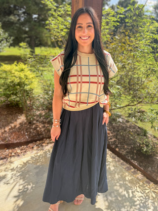 Ecru Layered In Love Plaid Sweater & Maxi Dress Set