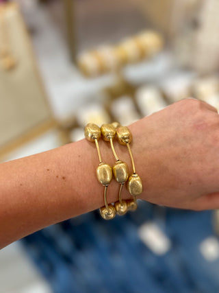 Worn Gold Nugget & Bar Set of 3 Bracelets