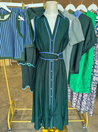 Hunter Green Tailored To Twirl Belted Maxi Dress