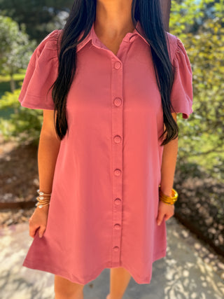 Mauve Charm Button Down Collared Mini Dress