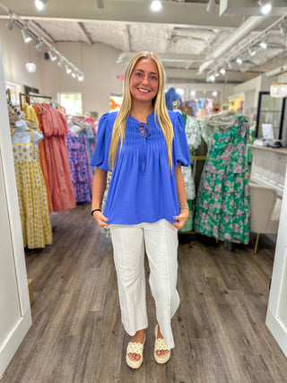 Cobalt Blue Pintuck Detail Everyday Top