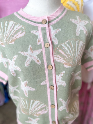 Sage Salty Coast Button-Up Sweater Top