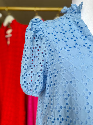 Blue Sweet Eyelet Moments Midi Dress