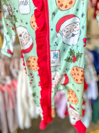 Christmas Santa Cookie Print Girl Footie