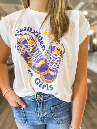 Geauxlden Girls Crop Shoulder Game Time Tee