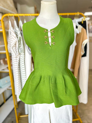 Olive Gold Link Elegance Peplum Top