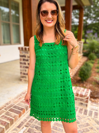 Green Sweetest Little Crochet Mini Dress
