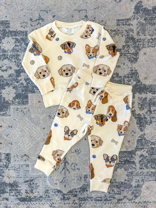 French Terry Vintage Puppy Faces Jogger Set